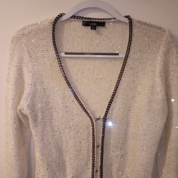 DONATING 6/30/22 Sioni xs  creme sequin and metallic cardigan - Picture 2 of 7